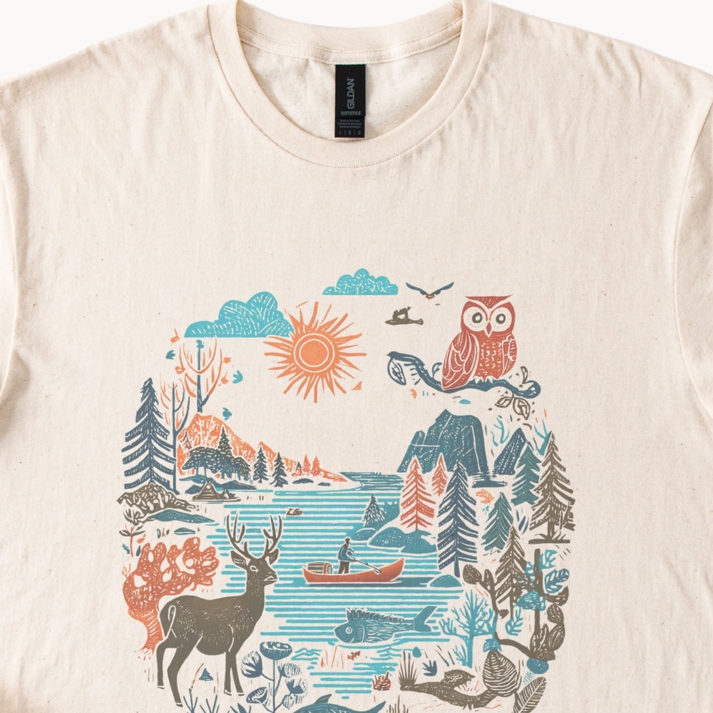 Woodland Adventure Graphic Tee Nature Circle Illustration
